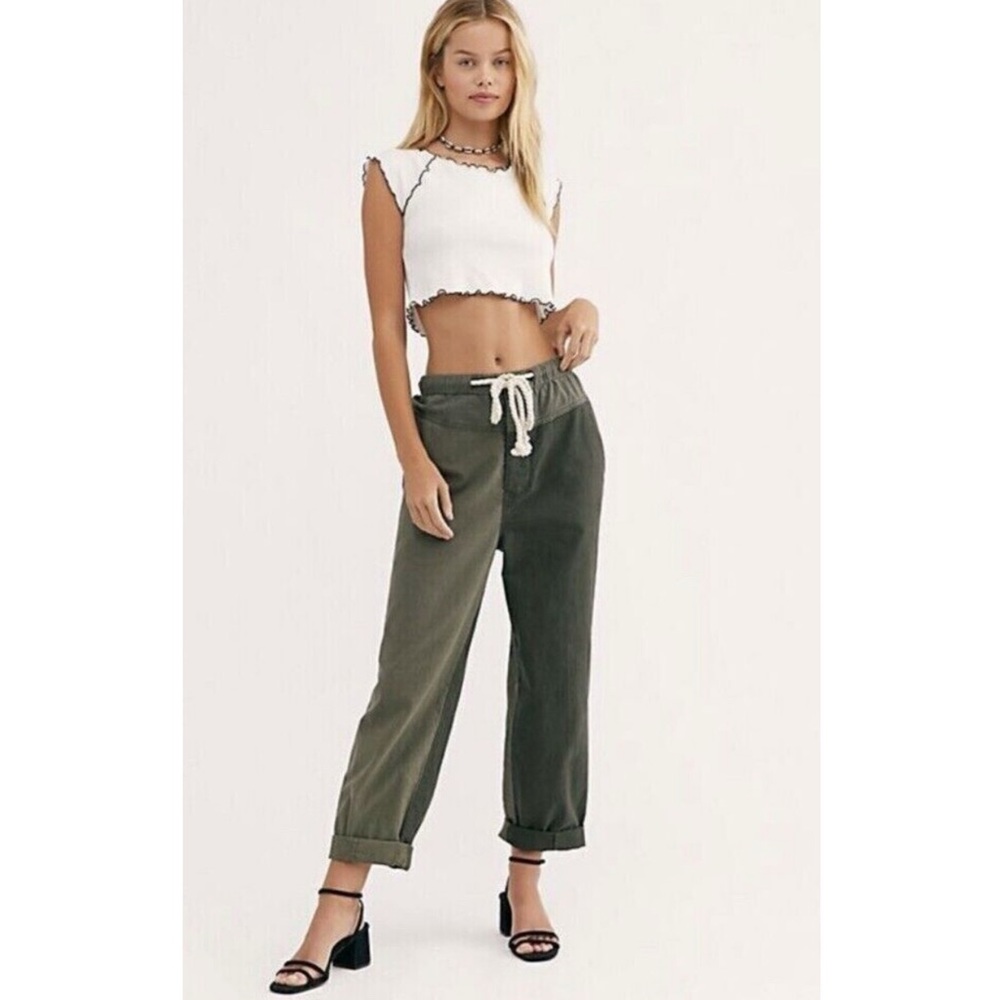 Free People Womens Baggy Pants S Green Mixed Up Utility‎ Cargo Straight Gorpcore